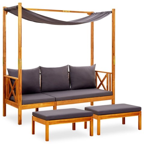 OGRODOWA ŁAWKA Z BALDACMEM I PODNÓŻKAMI DREWNO AKACJOWE