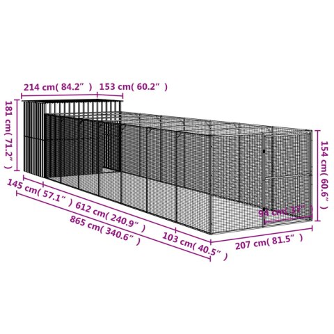 BUDA DLA PSA Z WYBIEGIEM ANTRACYTOWA 214X865X181CM STAL
