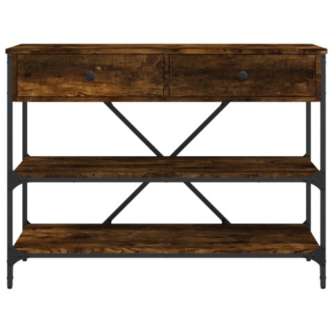 STOLIK KONSOLOWY Z SZUFLADAMI I PÓŁKAMI PRZYDYMIONY DĄB