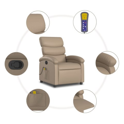 ROZKŁADANY FOTEL MASUJĄCY CAPPUCCINO OBITY SZTUCZNĄ SKÓRĄ