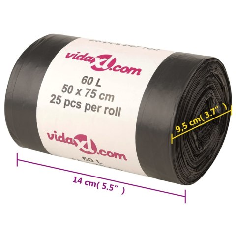 WORKI NA ŚMIECI 250 SZT. CZARNE 60 L