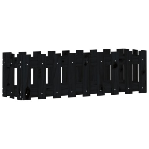 RABATA OGRODOWA Z PŁOTKIEM CZARNA 100X30X30CM DREWNO SOSNOWE