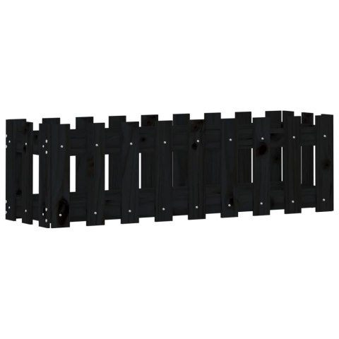 RABATA OGRODOWA Z PŁOTKIEM CZARNA 100X30X30CM DREWNO SOSNOWE