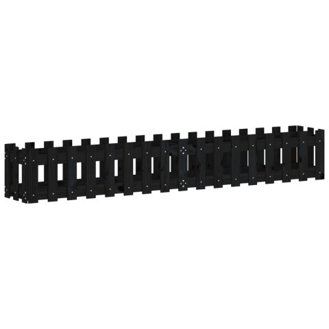 RABATA OGRODOWA Z PŁOTKIEM CZARNA 200X30X30CM DREWNO SOSNOWE