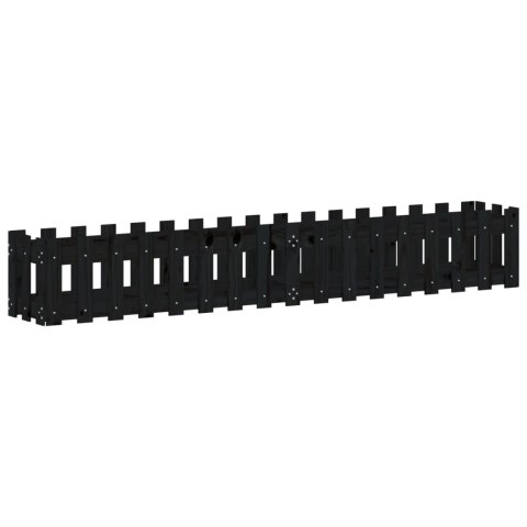 RABATA OGRODOWA Z PŁOTKIEM CZARNA 200X30X30CM DREWNO SOSNOWE