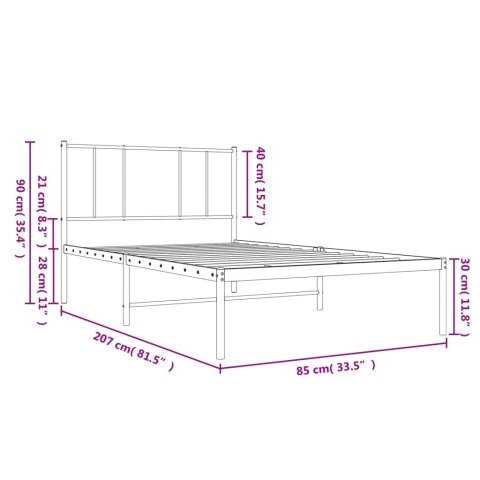 METALOWA RAMA ŁÓŻKA Z WEZGŁOWIEM BIAŁA 80X200CM