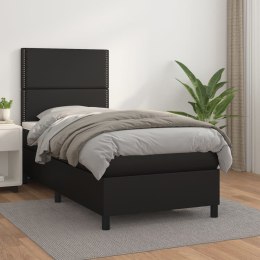 ŁÓŻKO KONTYNENTALNE Z MATERACEM CZARNE EKOSKÓRA 90X200CM