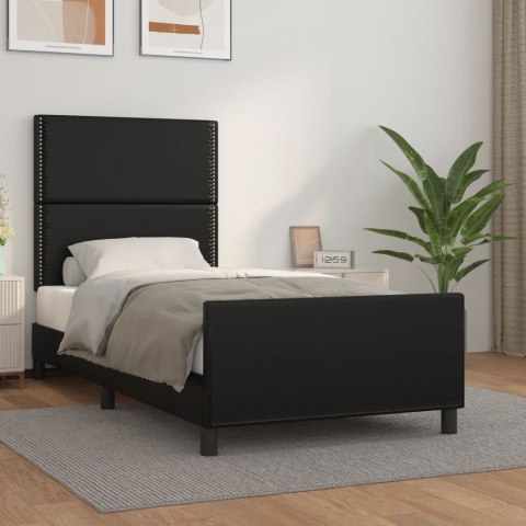 RAMA ŁÓŻKA Z ZAGŁÓWKIEM CZARNA 90X200CM OBITE SZTUCZNĄ SKÓRĄ