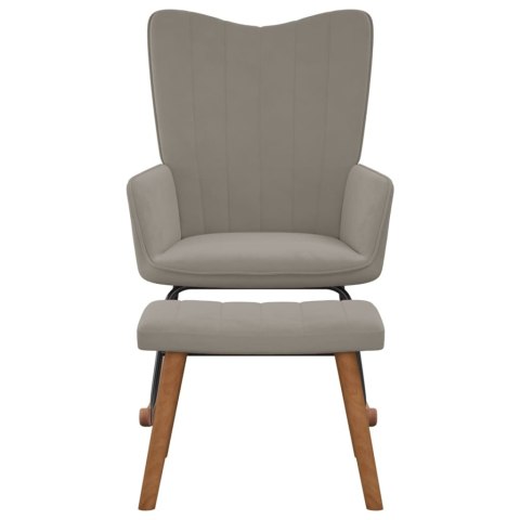 FOTEL BUJANY Z PODNÓŻKIEM JASNOSZARY OBITY AKSAMITEM