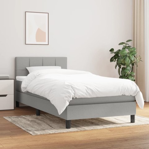 ŁÓŻKO KONTYNENTALNE Z MATERACEM JASNOSZARE TKANINA 90X200CM