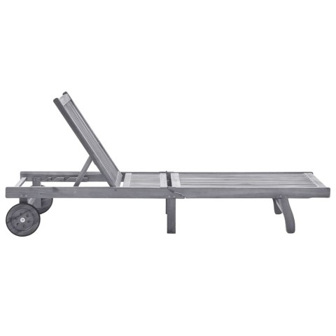 OGRODOWY LEŻAK Z PODUSZKĄ SZARY LITE DREWNO AKACJOWE