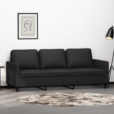 3-OSOBOWA SOFA CZARNA 180CM OBITA SZTUCZNĄ SKÓRĄ