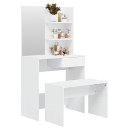 TOALETKA KOSMETYCZNA LUSTRO BIAŁY POŁYSK TABORET STOLIK MAKIJAŻ 74,5X40 CM