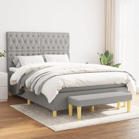 ŁÓŻKO KONTYNENTALNE Z MATERACEM JASNOSZARE 140X200CM TKANINA