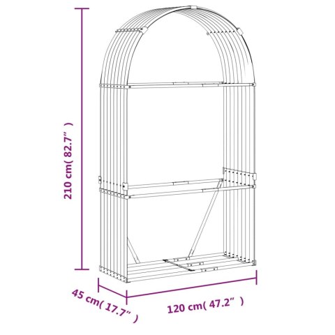 STOJAK NA DREWNO JASNY BRĄZ 120X45X210CM STAL GALWANIZOWANA