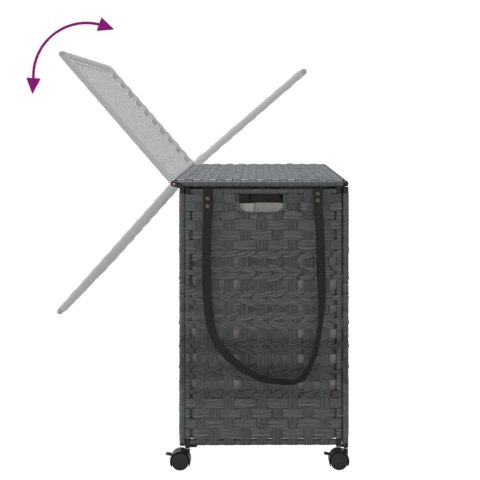 KOSZ NA PRANIE Z KÓŁKAMI SZARY 66X35X60CM RATTAN