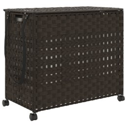 KOSZ NA PRANIE Z KÓŁKAMI CIEMNY BRĄZ 66X35X60CM RATTAN