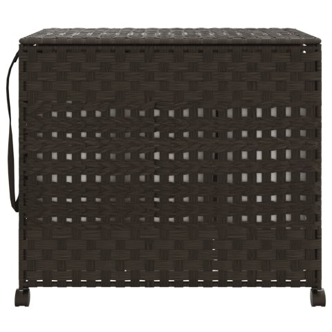 KOSZ NA PRANIE Z KÓŁKAMI CIEMNY BRĄZ 66X35X60CM RATTAN