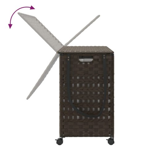 KOSZ NA PRANIE Z KÓŁKAMI CIEMNY BRĄZ 66X35X60CM RATTAN