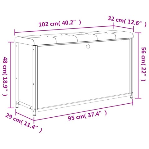 ŁAWKA NA BUTY Z UCHYLANĄ SZUFLADĄ PRZYDYMIONY DĄB 102X32X56CM