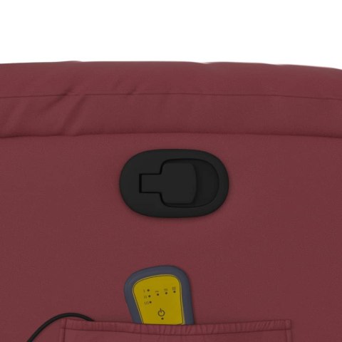 ROZKŁADANY FOTEL MASUJĄCY WINNA CZERWIEŃ OBITY SZTUCZNĄ SKÓRĄ