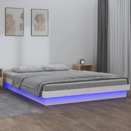 RAMA ŁÓŻKA Z LED BIAŁA 140X190CM LITE DREWNO