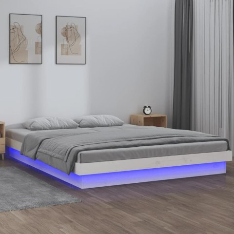 RAMA ŁÓŻKA Z LED BIAŁA 140X190CM LITE DREWNO