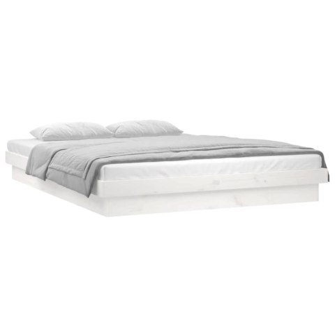 RAMA ŁÓŻKA Z LED BIAŁA 140X190CM LITE DREWNO
