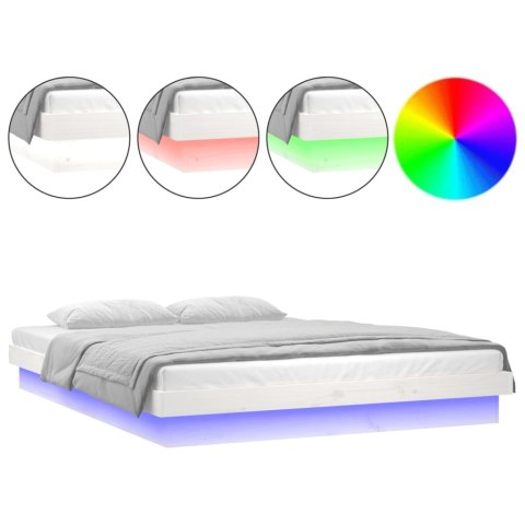 RAMA ŁÓŻKA Z LED BIAŁA 140X190CM LITE DREWNO