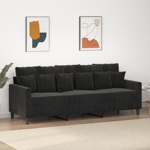 SOFA 3-OSOBOWA CZARNY 180CM TAPICEROWANA AKSAMITEM