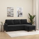3-OSOBOWA SOFA Z PODNÓŻKIEM CZARNA 180CM AKSAMIT