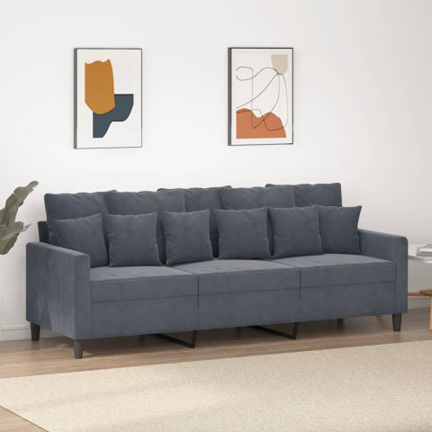 SOFA 3-OSOBOWA CIEMNOSZARA 180CM OBITA AKSAMITEM