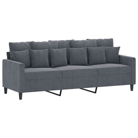 SOFA 3-OSOBOWA CIEMNOSZARA 180CM OBITA AKSAMITEM