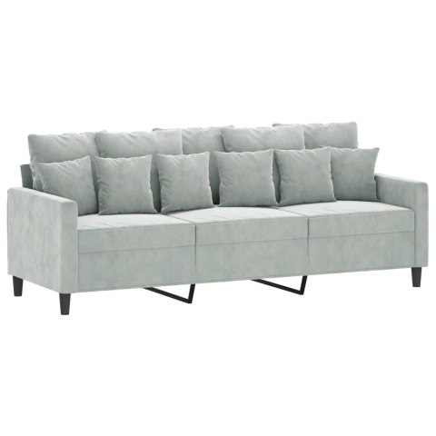 SOFA 3-OSOBOWA JASNOSZARA 180CM TAPICEROWANA AKSAMITEM