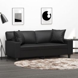 2-OSOBOWA SOFA Z PODUSZKAMI CZARNA 140CM SZTUCZNA SKÓRA