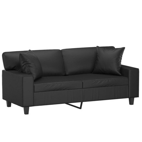 2-OSOBOWA SOFA Z PODUSZKAMI CZARNA 140CM SZTUCZNA SKÓRA