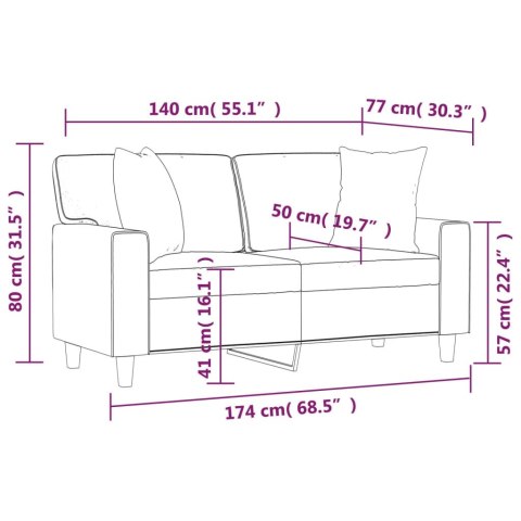 2-OSOBOWA SOFA Z PODUSZKAMI CZARNA 140CM SZTUCZNA SKÓRA