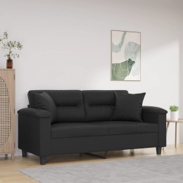 2-OSOBOWA SOFA Z PODUSZKAMI CZARNA 140CM SZTUCZNA SKÓRA