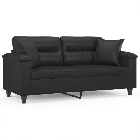 2-OSOBOWA SOFA Z PODUSZKAMI CZARNA 140CM SZTUCZNA SKÓRA