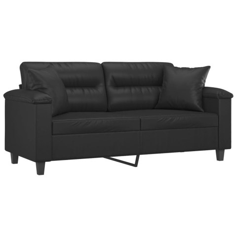 2-OSOBOWA SOFA Z PODUSZKAMI CZARNA 140CM SZTUCZNA SKÓRA