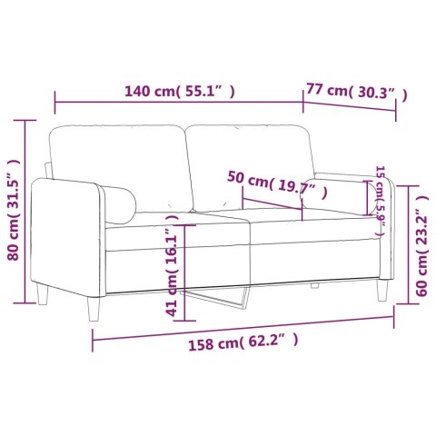 2-OSOBOWA SOFA Z PODUSZKAMI JASNOSZARA 140CM AKSAMIT