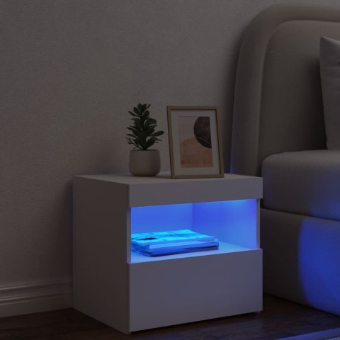 SZAFKA NOCNA Z OŚWIETLENIEM LED BIAŁA 50X40X45CM