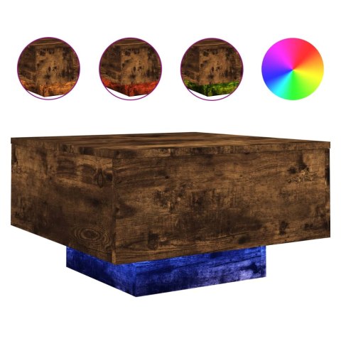 STOLIK KAWOWY Z LED PRZYDYMIONY DĄB 55X55X31CM