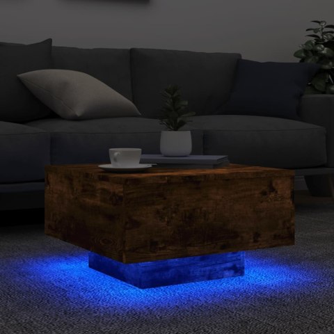 STOLIK KAWOWY Z LED PRZYDYMIONY DĄB 55X55X31CM