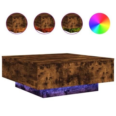 STOLIK KAWOWY Z LED PRZYDYMIONY DĄB 80X80X31CM