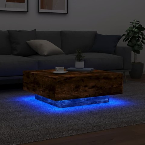 STOLIK KAWOWY Z LED PRZYDYMIONY DĄB 80X80X31CM