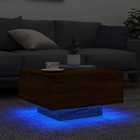 STOLIK KAWOWY Z PODŚWIETLENIEM LED BRĄZOWY DĄB 55X55X31CM