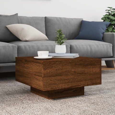 STOLIK KAWOWY Z PODŚWIETLENIEM LED BRĄZOWY DĄB 55X55X31CM