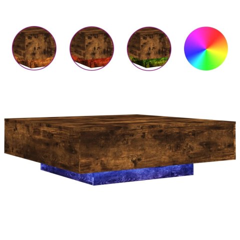 STOLIK KAWOWY Z LED PRZYDYMIONY DĄB 100X100X31CM