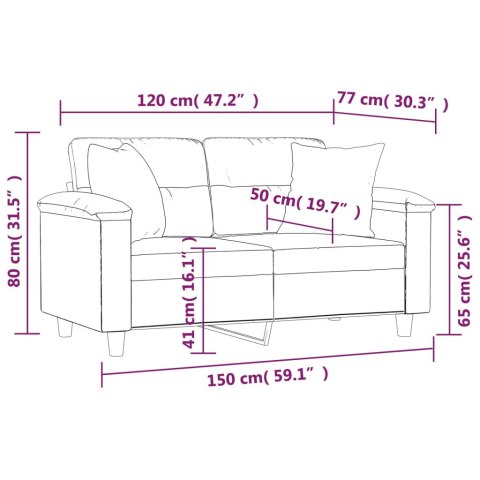 2-OSOBOWA SOFA Z PODUSZKAMI CZARNA 120CM SZTUCZNA SKÓRA